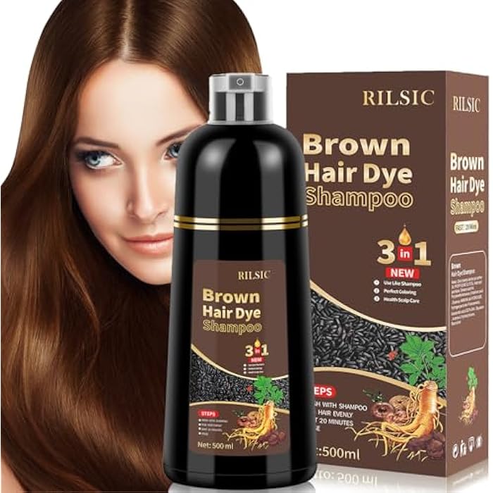 Brown Hair Dye Shampoo 3 in 1 for Grey Hair, 500ML Instant Colour Shampoos -Long Lasting - Natural Color, Coloring in Minutes for Women Men (Brown) - Image 1